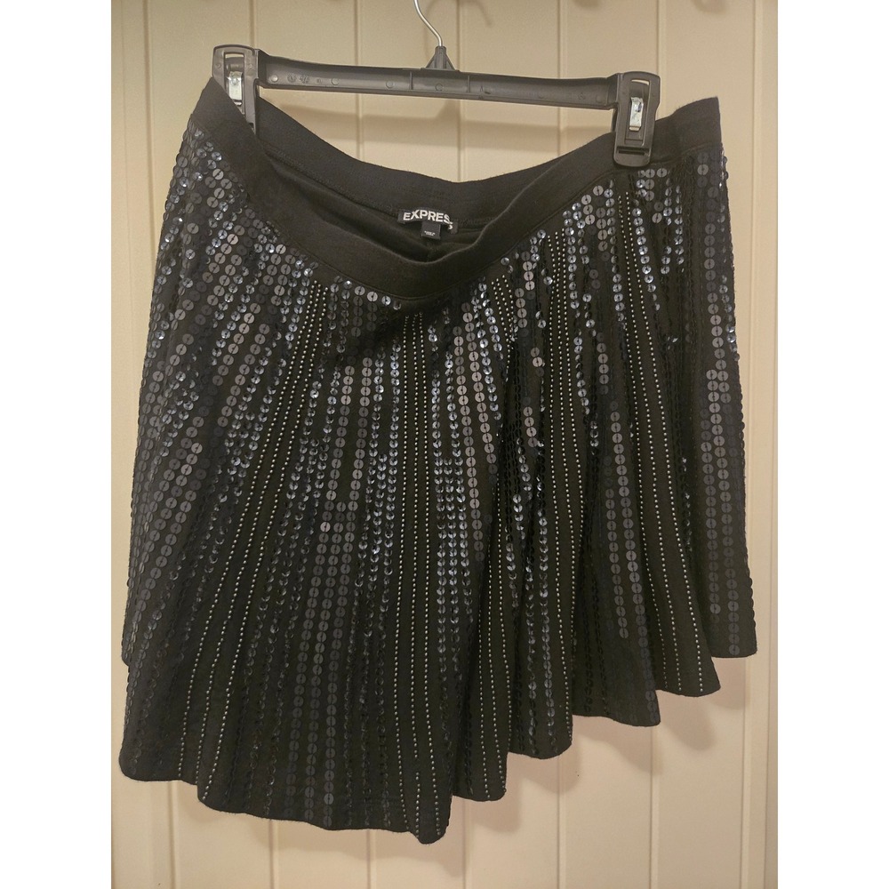 Express Black Sequin Circle Skirt